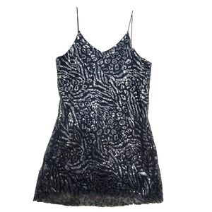 Shasa Mini Dress Women's Medium Black Sequin V-Neck Party Formal Cocktail